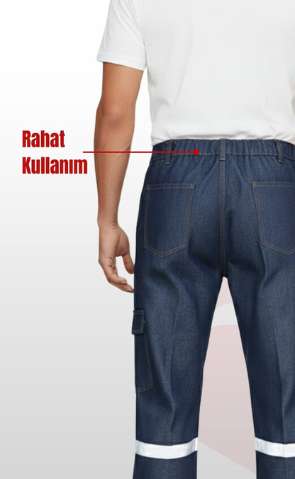 Süper Likralı Kot İş Pantolonu | Reflektörlü, Çok Cepli, Dayanıklı Denim İşçi Pantolonu