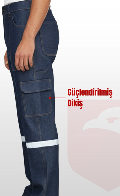 Süper Likralı Kot İş Pantolonu | Reflektörlü, Çok Cepli, Dayanıklı Denim İşçi Pantolonu
