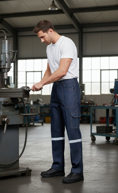 Süper Likralı Kot İş Pantolonu | Reflektörlü, Çok Cepli, Dayanıklı Denim İşçi Pantolonu
