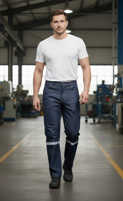 Süper Likralı Kot İş Pantolonu | Reflektörlü, Çok Cepli, Dayanıklı Denim İşçi Pantolonu