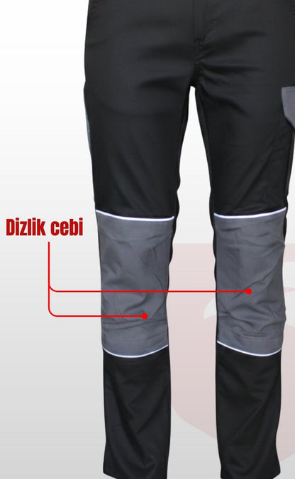 Drecana Fonksiyonel İş Pantolonu Reflektörlü Dizlik Cepli Esnek Gabardin