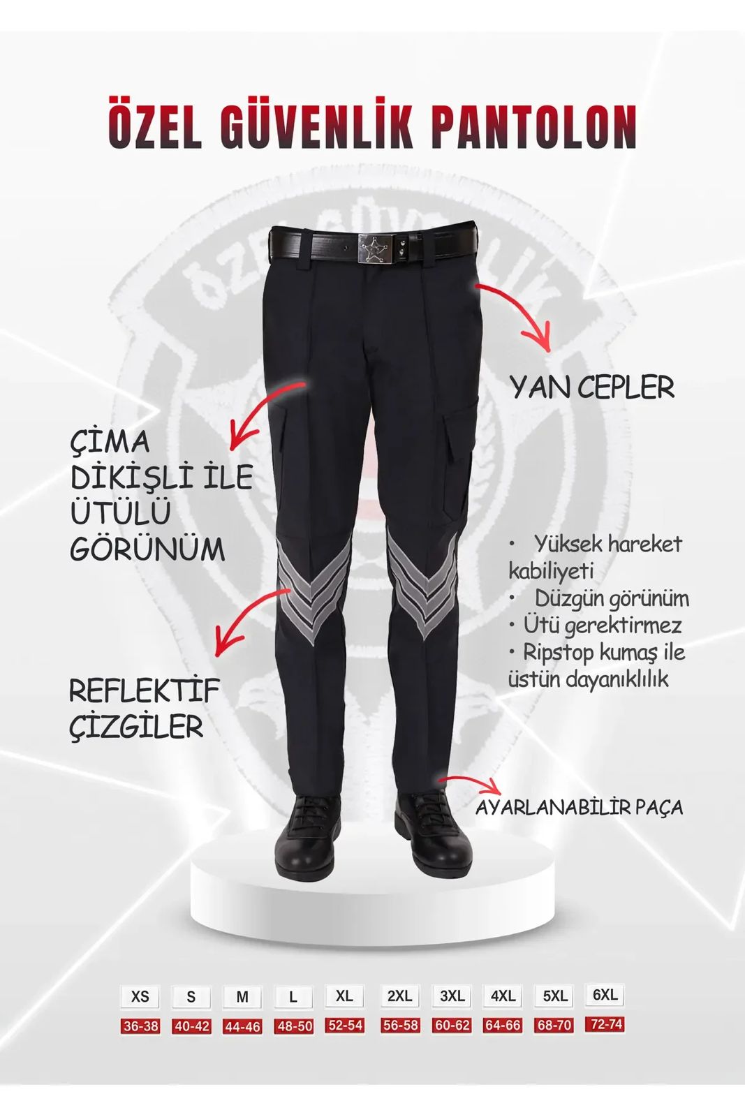 Selçuklu Plus Özel Güvenlik Siyah Pantolon Cepli Bel Kemerli Unisex Pantolon (Yeni Yönetmeliğe Uygun)