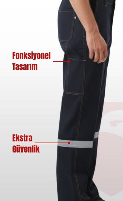 5 Cepli Reflektörlü Kaynakçı Uzun Ömürlü ve Sağlam Koyu Lacivert Kot  İş Pantolonu